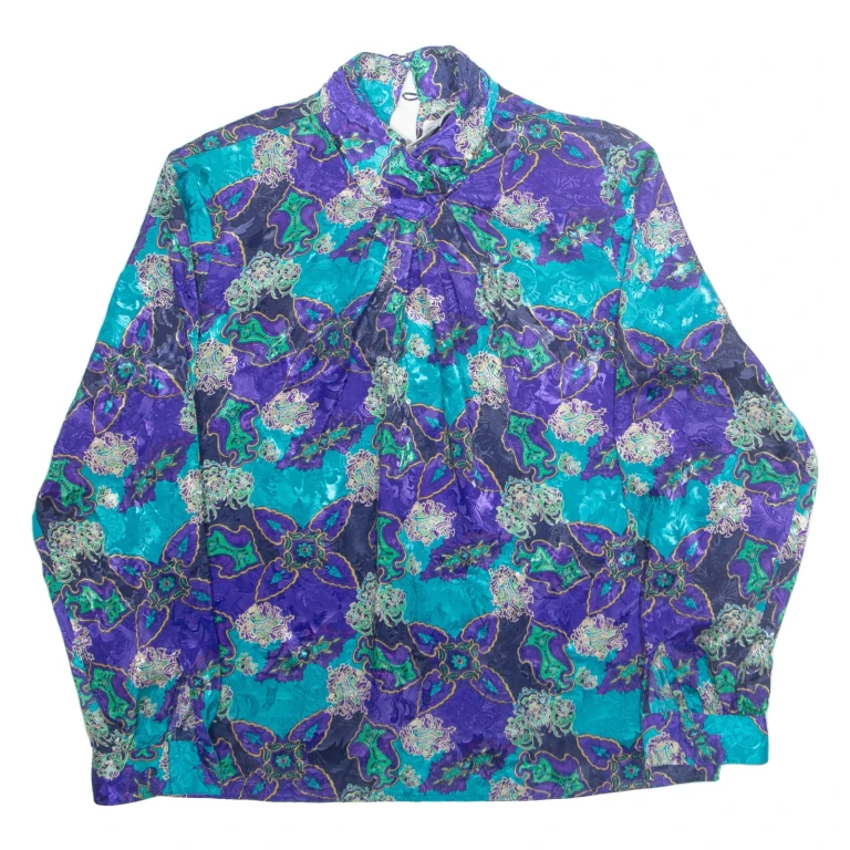 HERITAGE ROAD Womens Printed Blouse Blue High Neck 90s Crazy Pattern M