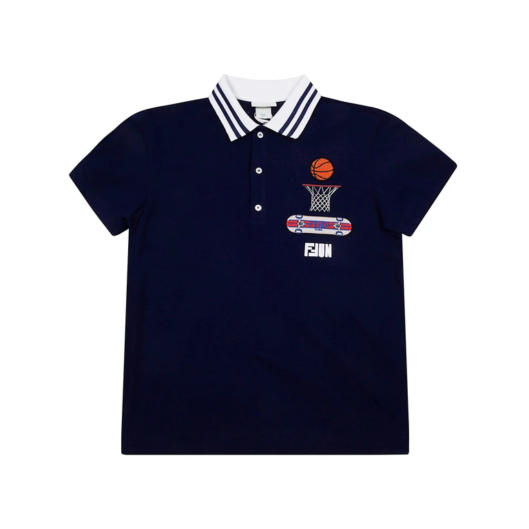 FENDI KIDS Polo Piquet Cotone Blu