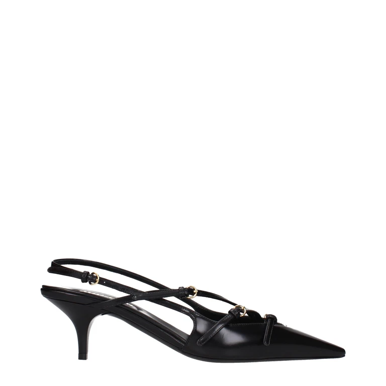 Black Leather High Heel Pumps - Women