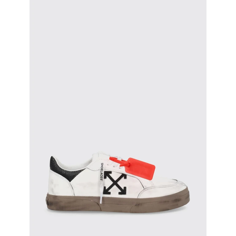Off-White Vulcanized Low-Top Sneakers in Crackled Leather with Side Arrow Logo (M293S6L002VINTAGEWHITE)