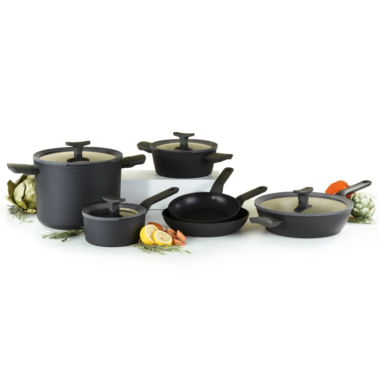 Leo 10Pc Nonstick Ceramic Cookware Set With Glass lid, Black