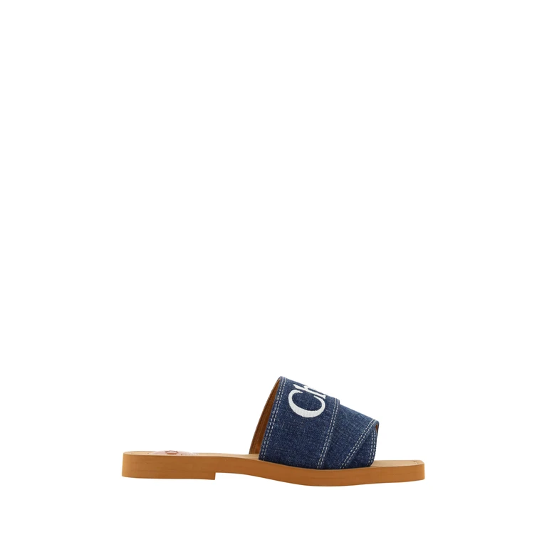 Chloé Denim Blue Cotton Slides Woody Sandals Accessory - Women