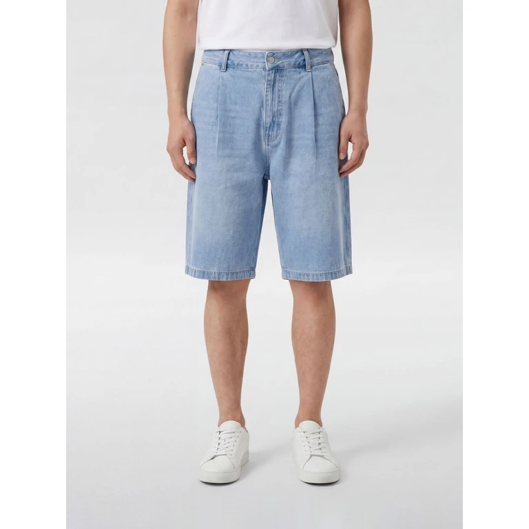 Cotton Denim Cargo Shorts with Flap Pockets and Belt Loops (UDPA6B323B1LIGHTBLUE)