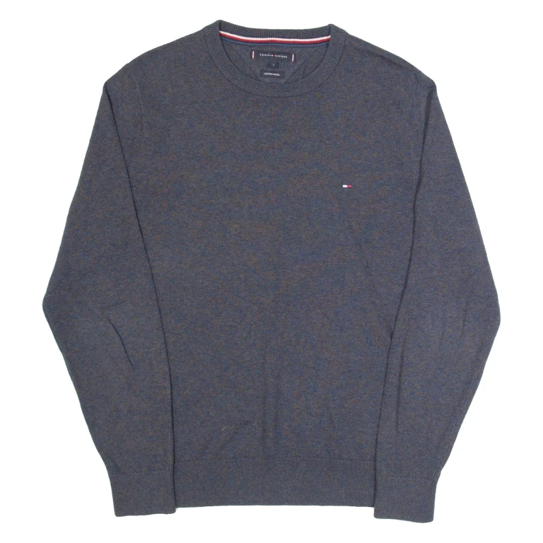TOMMY HILFIGER Mens Jumper Grey Tight Knit Wool S