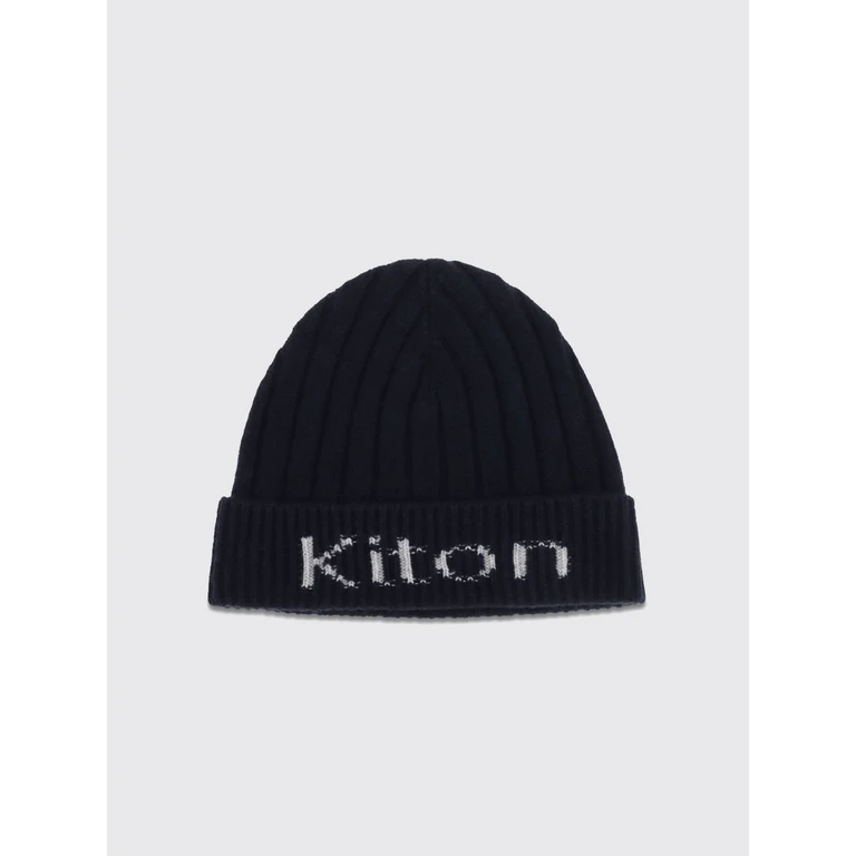 Ribbed Merino Wool Beanie with Jacquard Logo and Cuff (UCPL003K0235L02BLUGRIGIOC)