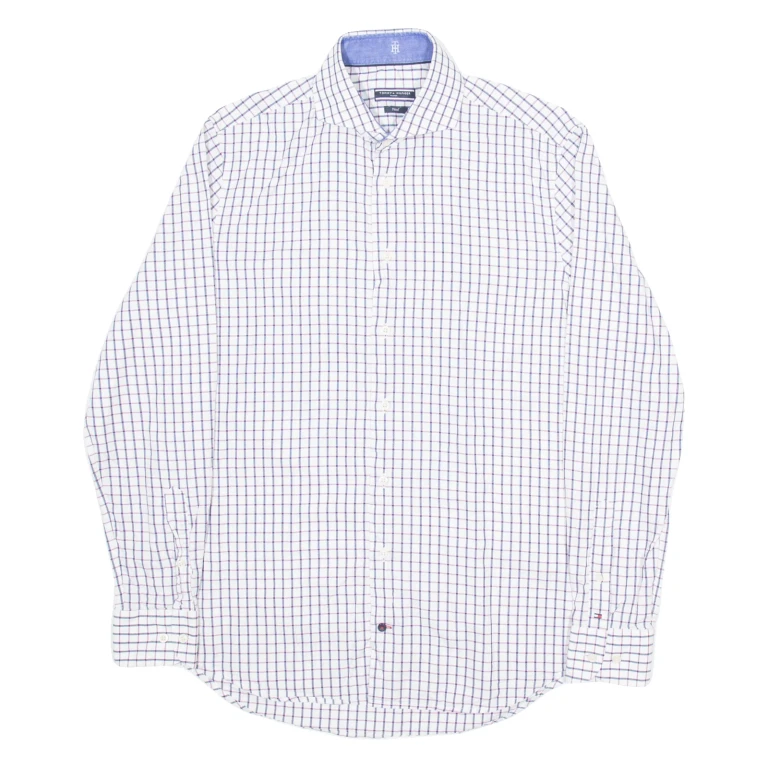 TOMMY HILFIGER Fitted Mens Shirt White Check Long Sleeve M