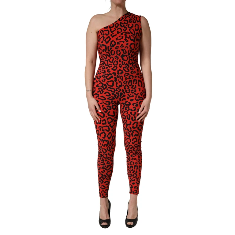Dolce & Gabbana Black Red Nylon Leopard Pattern Jumpsuit And Elastane - Women
