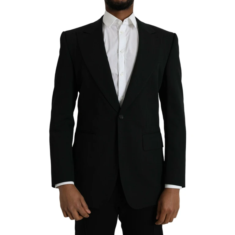 Black Wool Peak Single Breasted Coat Blazer Virgin Clothing - Men