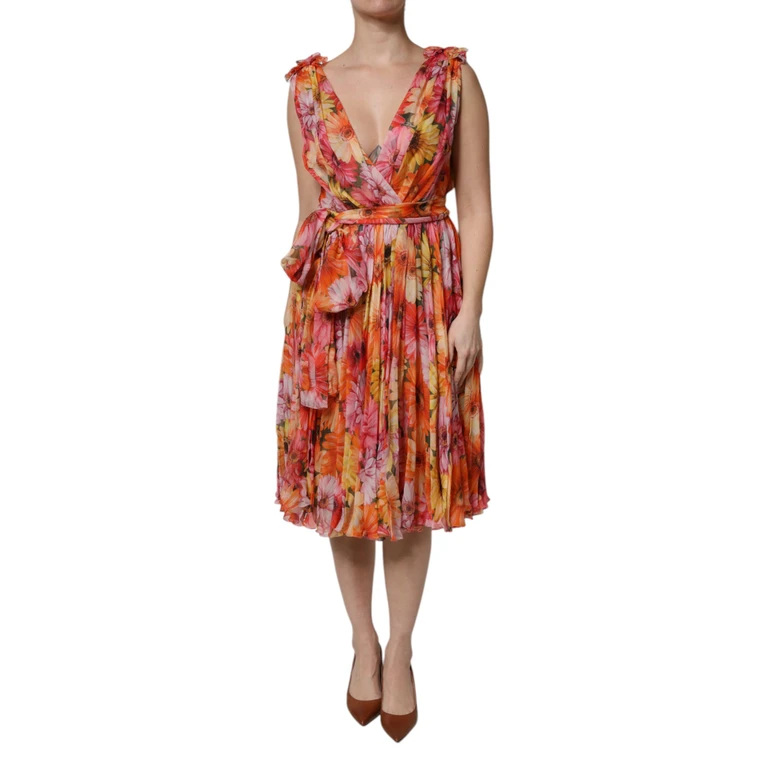 Dolce & Gabbana Multicolor Floral Silk V-Neck Chiffon Dress - Women