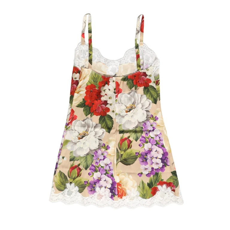 Dolce & Gabbana Beige Floral Silk Tank Short Chemise Sleepwear Cotton Elastane Nylon - Women