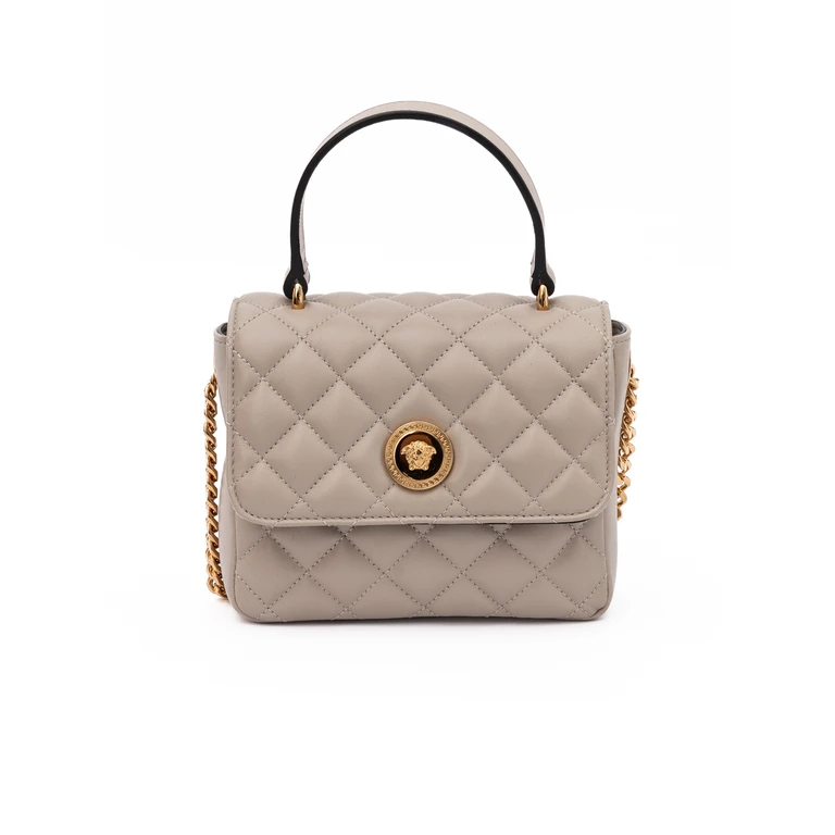 Versace Taupe Quilted Leather Handbag Beige Bag - Women