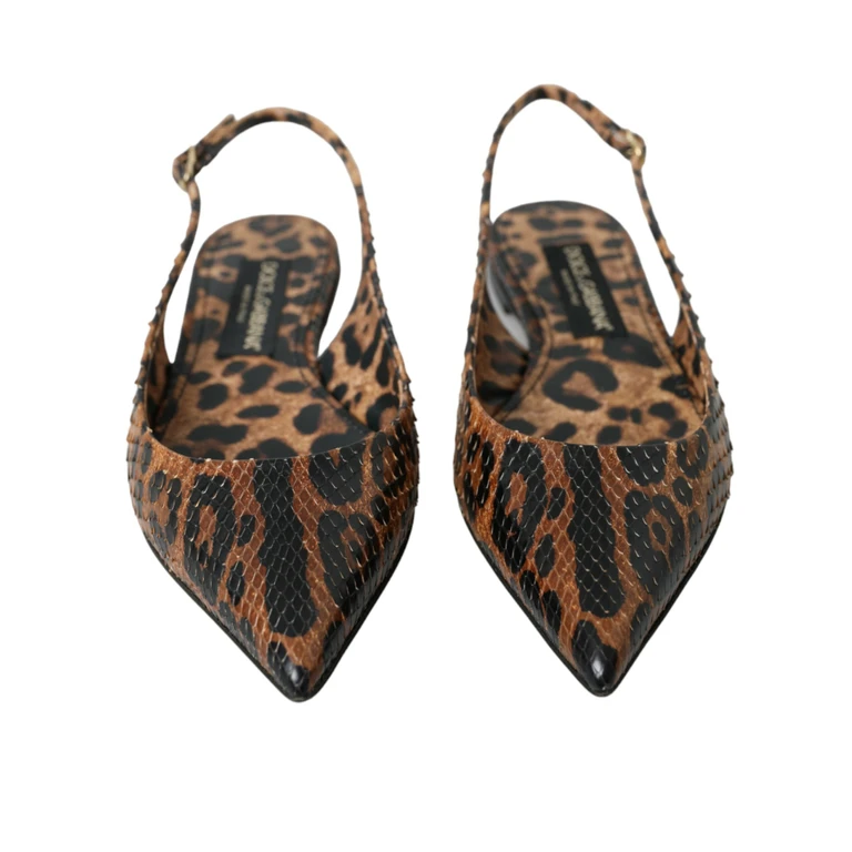 Brown Leopard Exotic Skin Slingback Shoes Black And Python Leather - Women