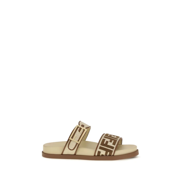 Fendi Brown Raffia Flat Sandals - Women