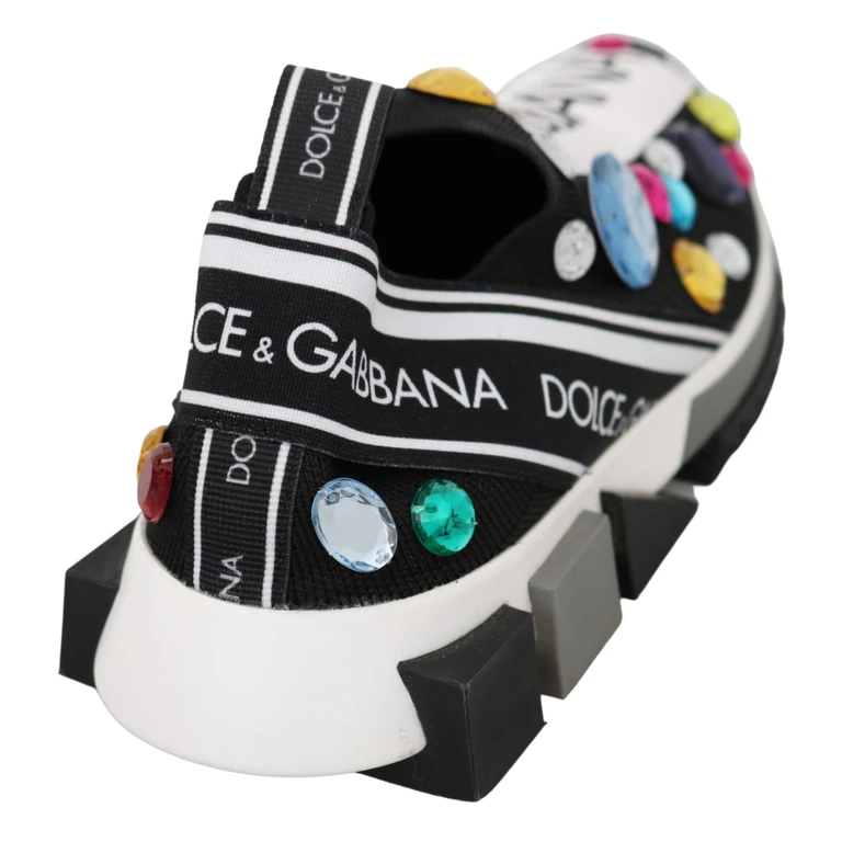 Dolce & Gabbana Black Multicolor Crystal Sneakers Shoes Cotton - Women