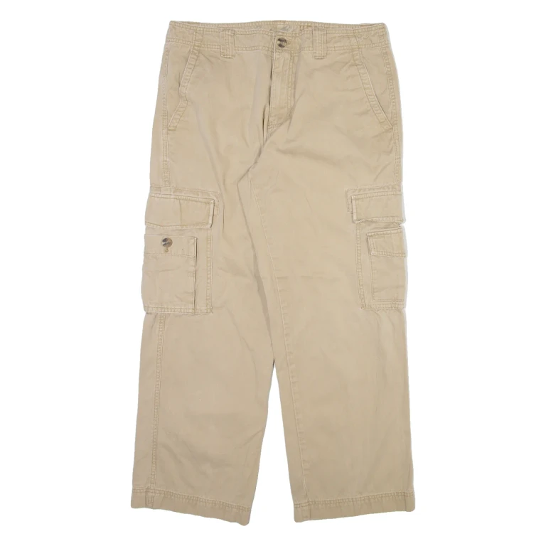 EDDIE BAUER Cargo Mens Trousers Beige Relaxed Straight W35 L30