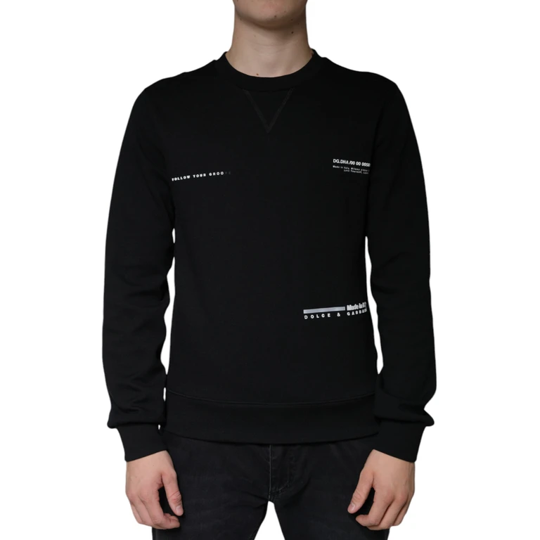 Dolce & Gabbana Black Logo Print Crewneck Sweatshirt Sweater Cotton Polyester Clothing - Men