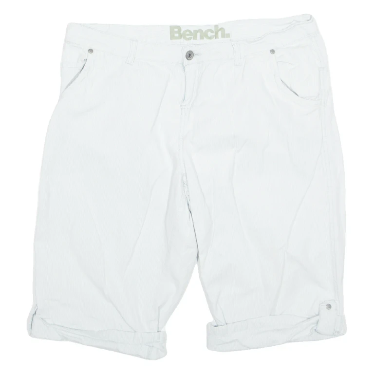 BENCH Turn Up Mens Chino Shorts Blue Relaxed Striped L W35
