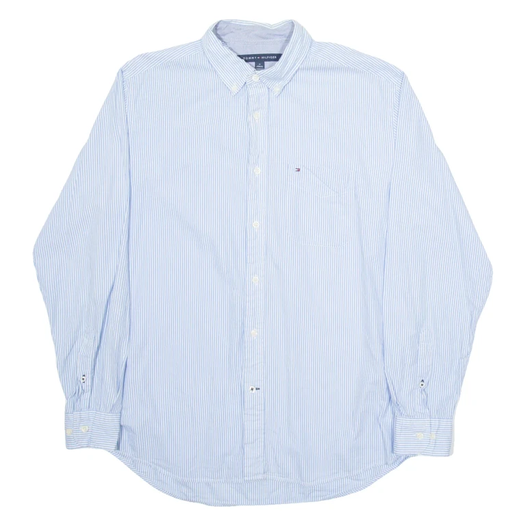 TOMMY HILFIGER Mens Shirt Blue Striped Long Sleeve M