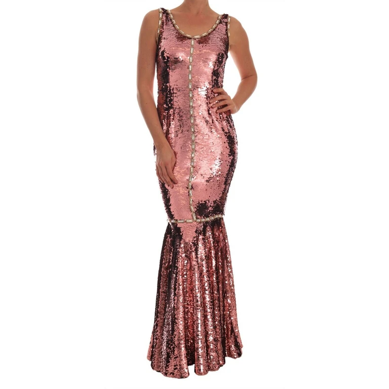 Dolce & Gabbana Pink Sequined Sheath Crystal Dress Gown Polyester - Women