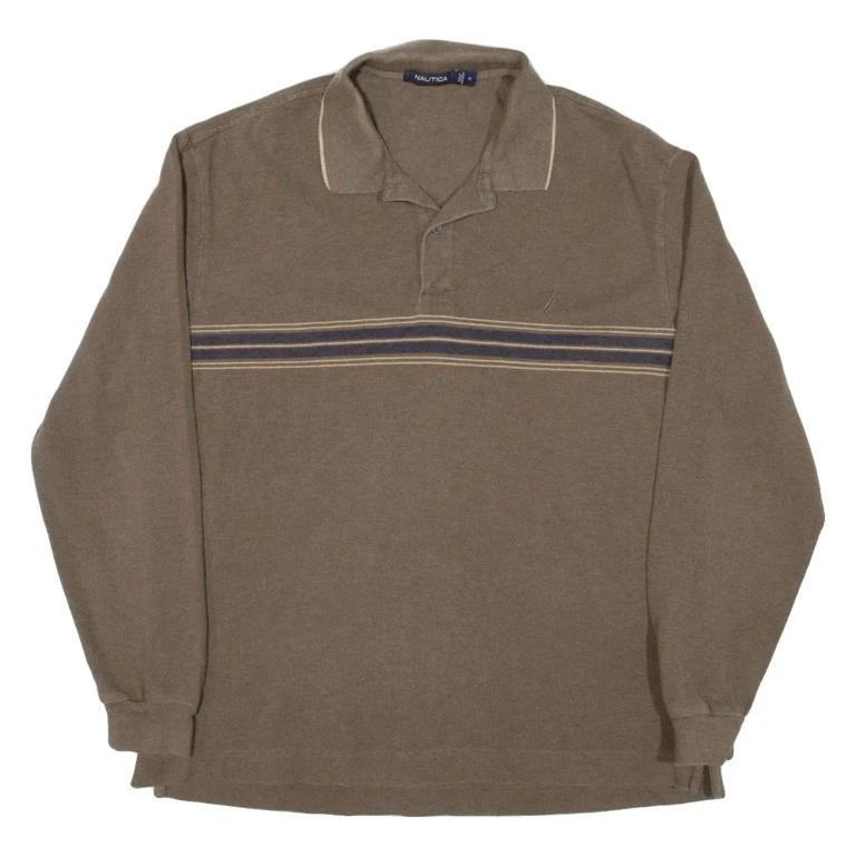 NAUTICA Mens Polo Shirt Green Long Sleeve M