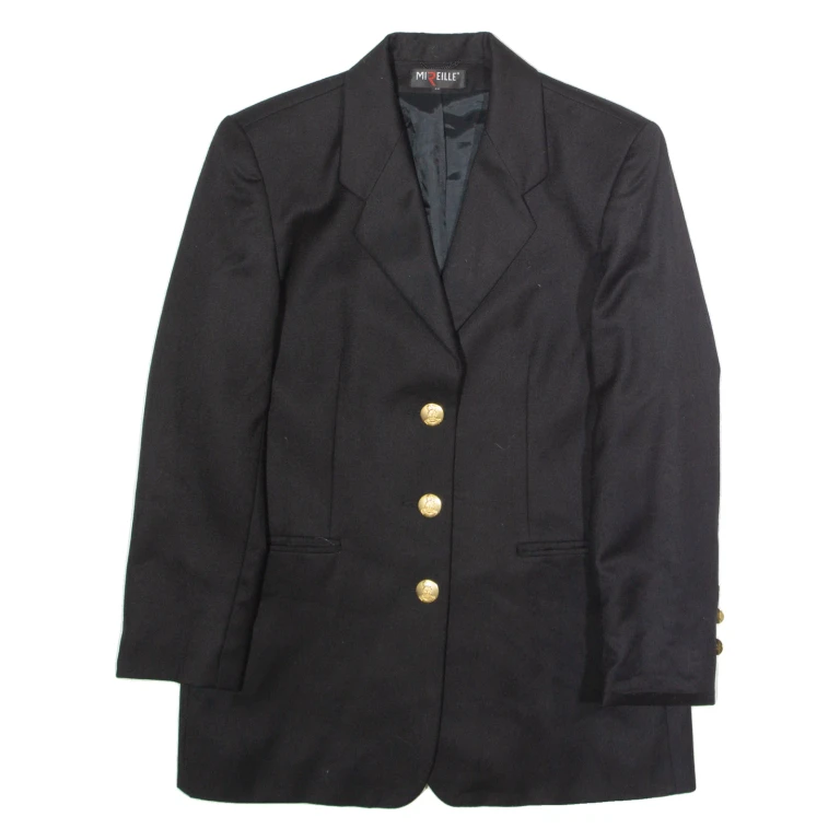 MIREILLE Womens Blazer Jacket Black Wool UK 10