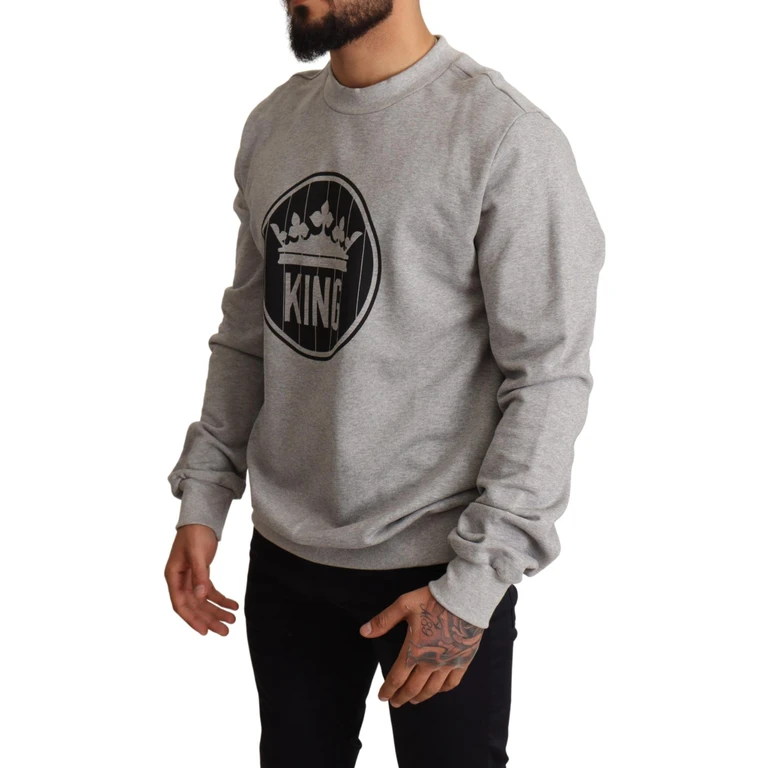 Dolce & Gabbana Gray Crown King Print Cotton Sweater Clothing - Men