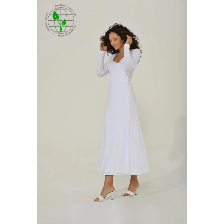 White Long Sleeve Maxi Dress w/ High Slit