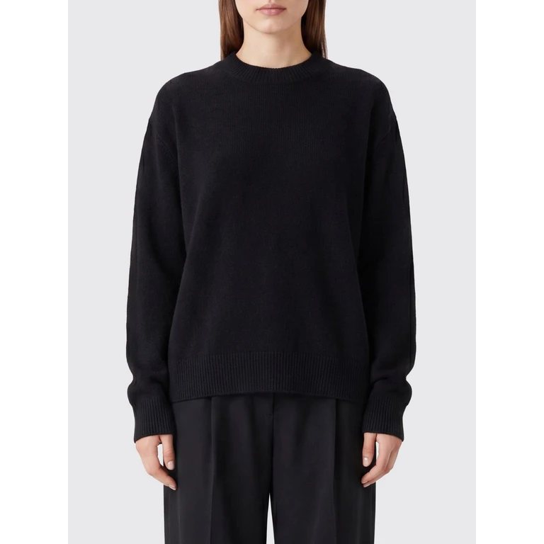Pure Cashmere Crewneck Jumper with Dropped Shoulders (A0910662BLK37)