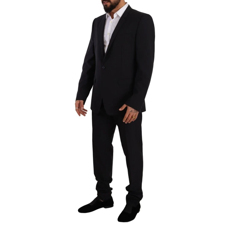 Dolce & Gabbana Blue Gold Wool Single Breasted 2 Piece Suit Virgin Silk - Men