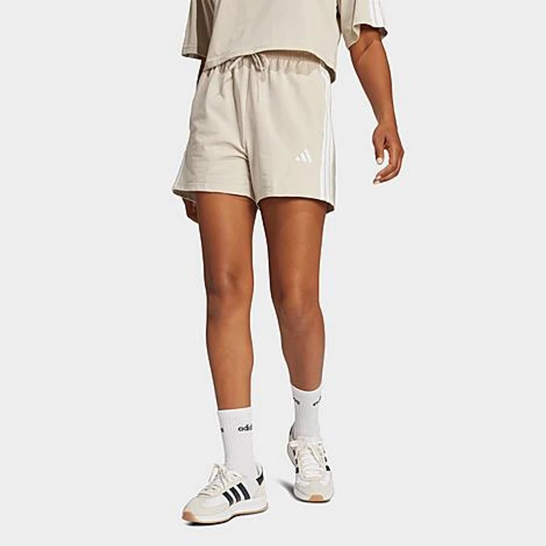 adidas Women's Originals Essentials 3-Stripes Cotton Shorts in Grey/Wonder Alumina/White Size: XS