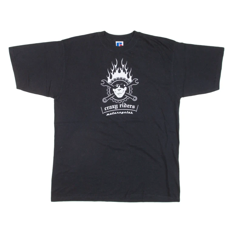 RUSSELL ATHLETIC Crazy Riders Motorcycles Mens Biker T-Shirt Black Crew Neck M