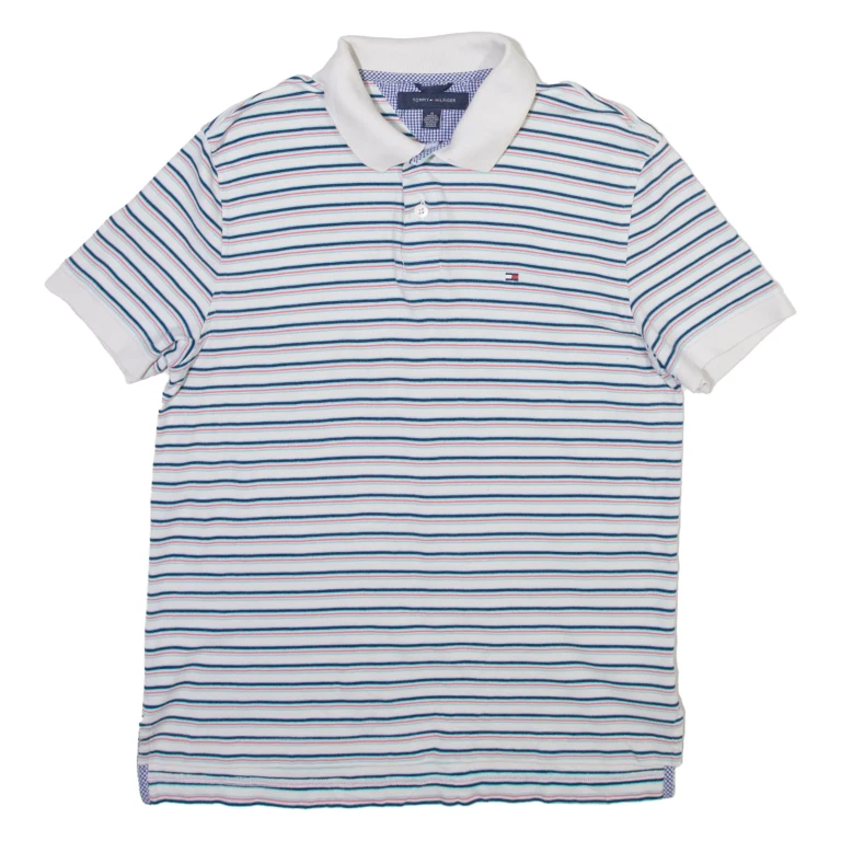 TOMMY HILFIGER Womens Polo Shirt White Striped M