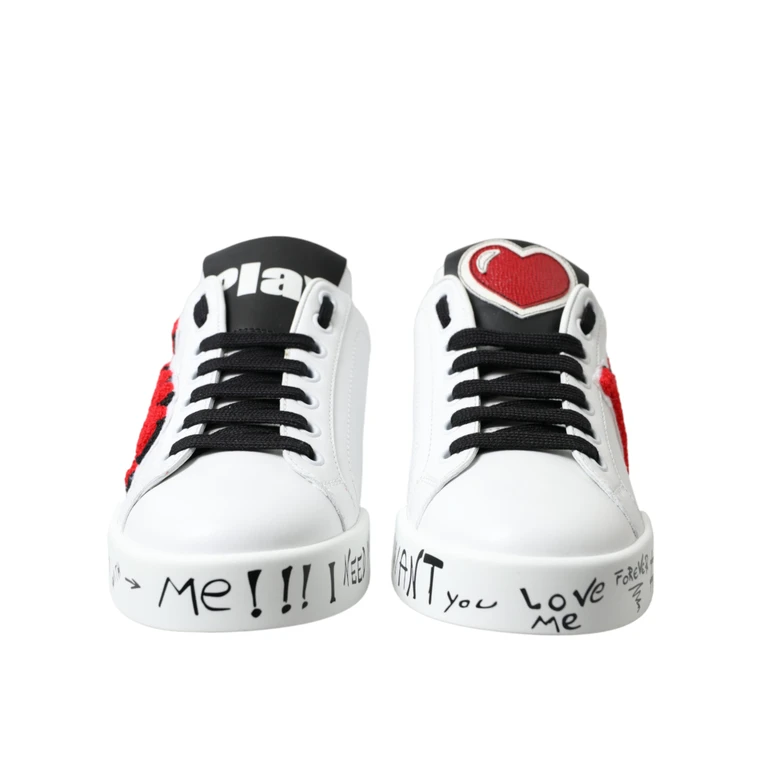 White Love Patch Portofino Classic Sneakers Shoes Leather - Women