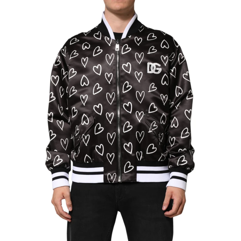 Dolce & Gabbana Black Polyester Heart Print Bomber Jacket Clothing - Men