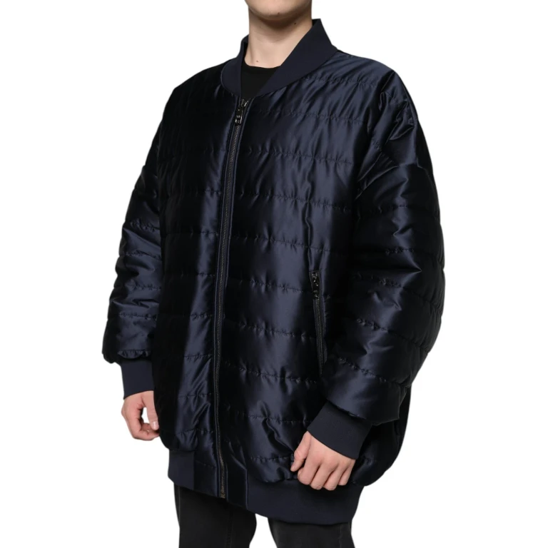 Dolce & Gabbana Dark Blue Quilted Full Zip Bomber Jacket Navy Nylon Lambskin Clothing - Men