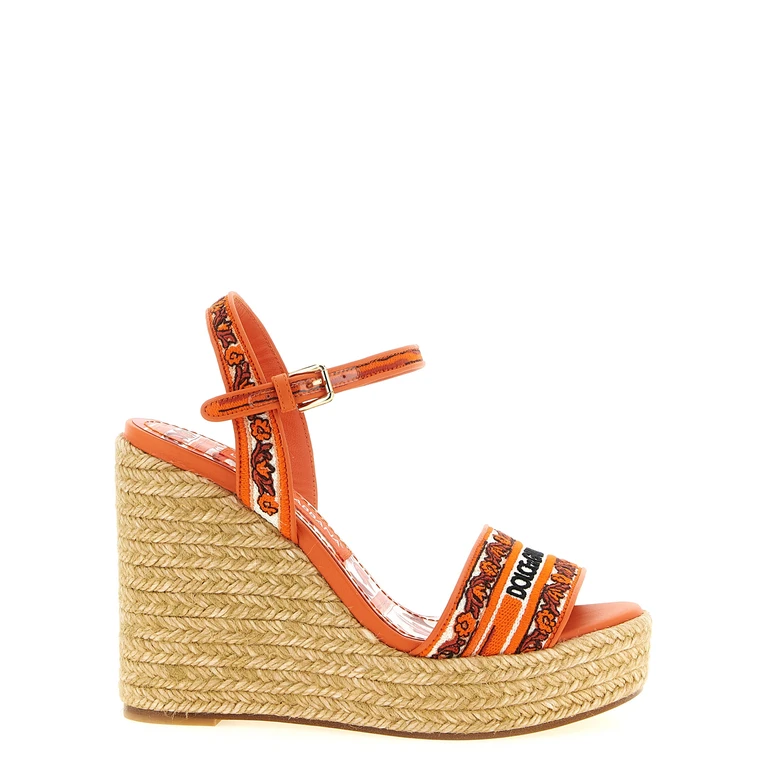 Orange Cotton Wedge Sandals - Women