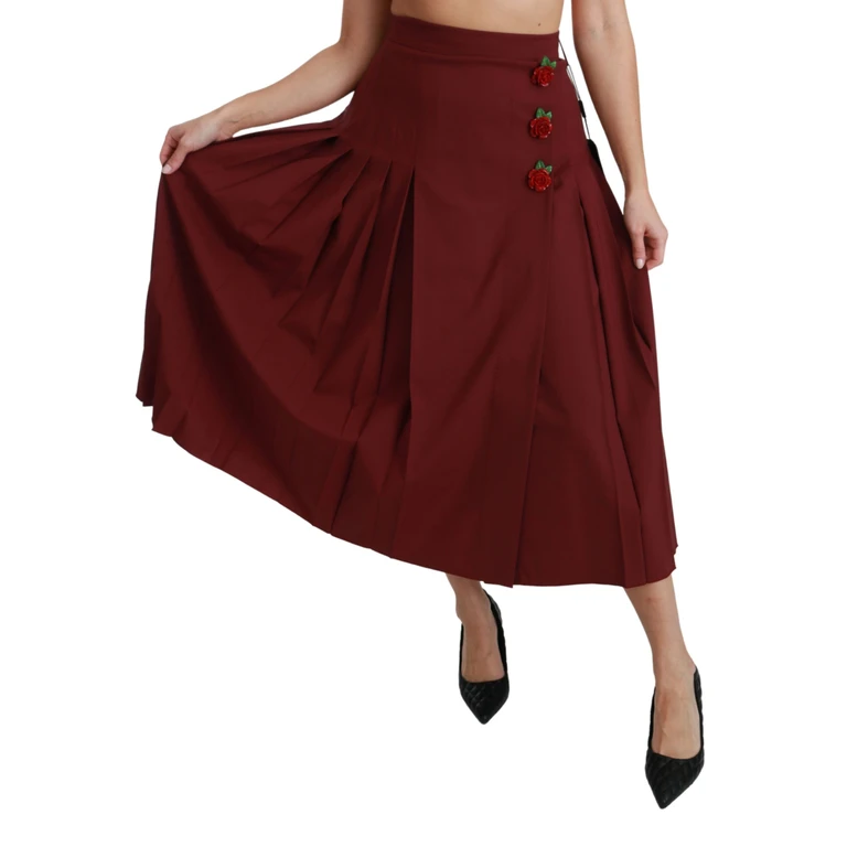 Dolce & Gabbana Red High Waist Pleated Maxi Wool Skirt Virgin Elastane - Women