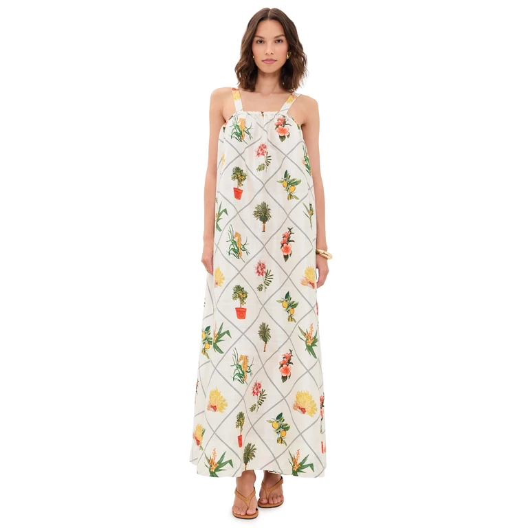 Coniglio Palm Beach Low Back Tie Silk Maxi Dress Florida Frame Cracked Coconut One Size
