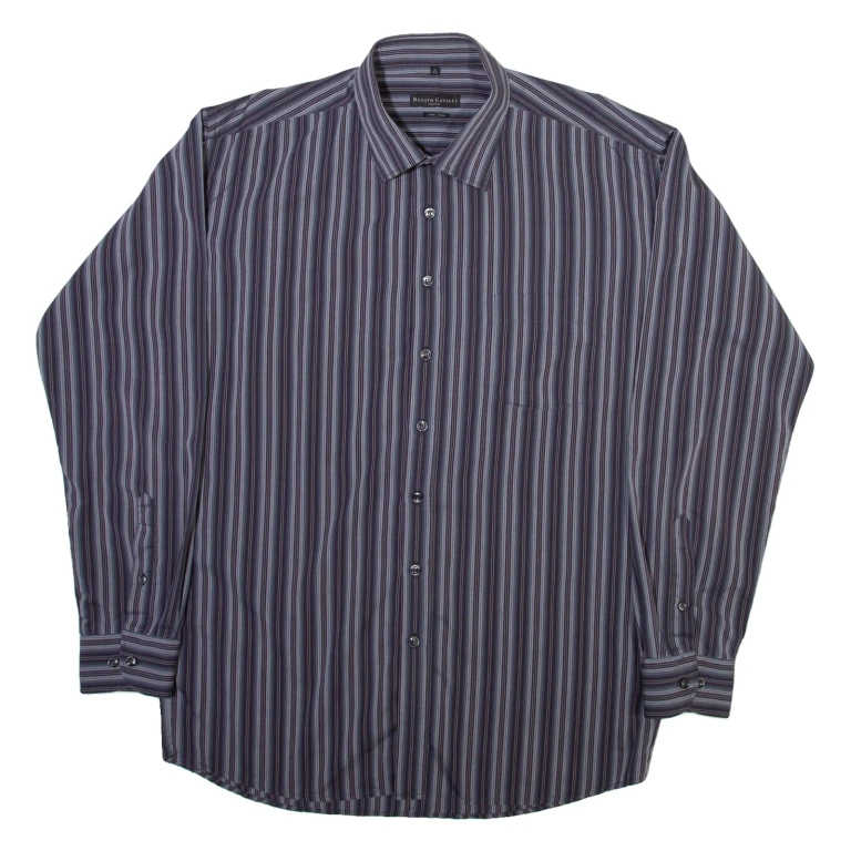 RENATO CAVALLI Mens Shirt Grey Striped Long Sleeve XL