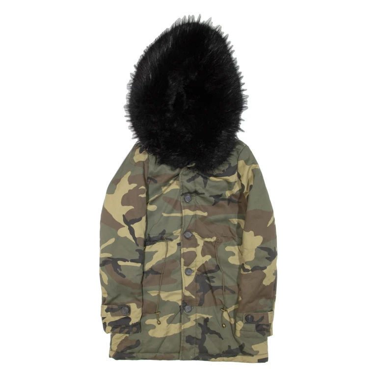 Mens Military Jacket Green Hooded Camouflage S