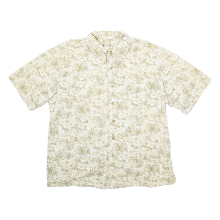 BATIK BAY Mens Hawaiian Shirt Beige Floral L