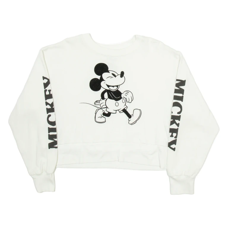 DISNEY Mickey Mouse Crop Womens Sweatshirt White 2XL