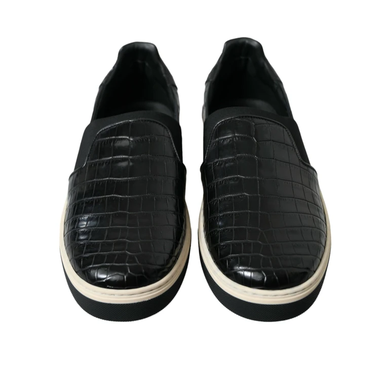 Dolce & Gabbana Black Croc Exotic Leather Sneakers Shoes - Men
