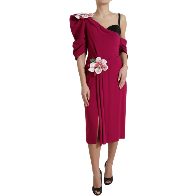 Dolce & Gabbana Purple Flower Embellished One Shoulder Dress Silk - Women