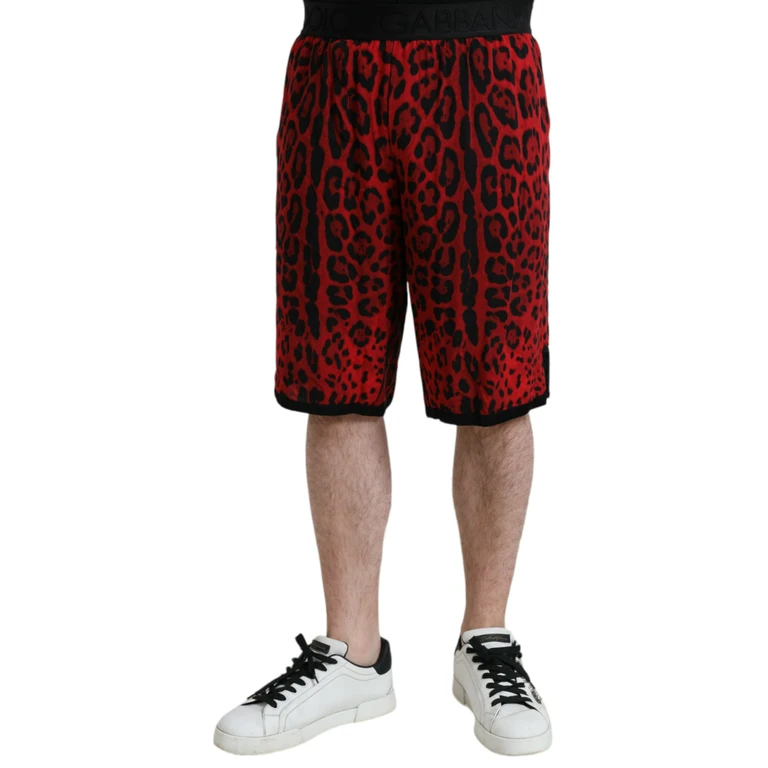 Dolce & Gabbana Red Leopard Print Viscose Bermuda Shorts - Men