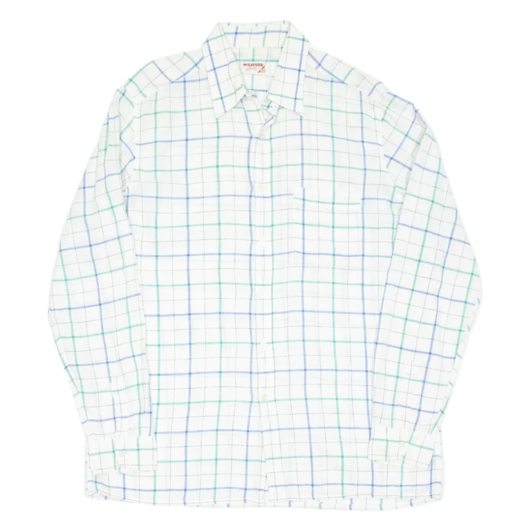Mens Shirt White Check Long Sleeve L