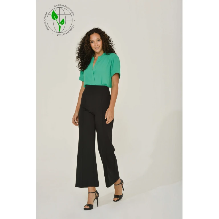 Emerald Green Split-Neck Short Sleeve Top