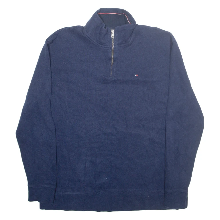 TOMMY HILFIGER Mens Jumper Blue 1/4 Zip Tight Knit XL
