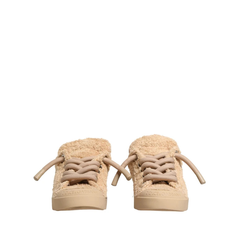 Dolce & Gabbana Shoes Beige Faux Shearling Low Top Sneakers - Men