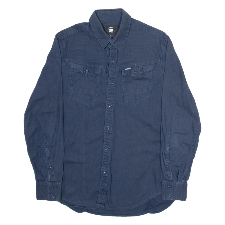 G-STAR Mens Plain Shirt Blue Long Sleeve M